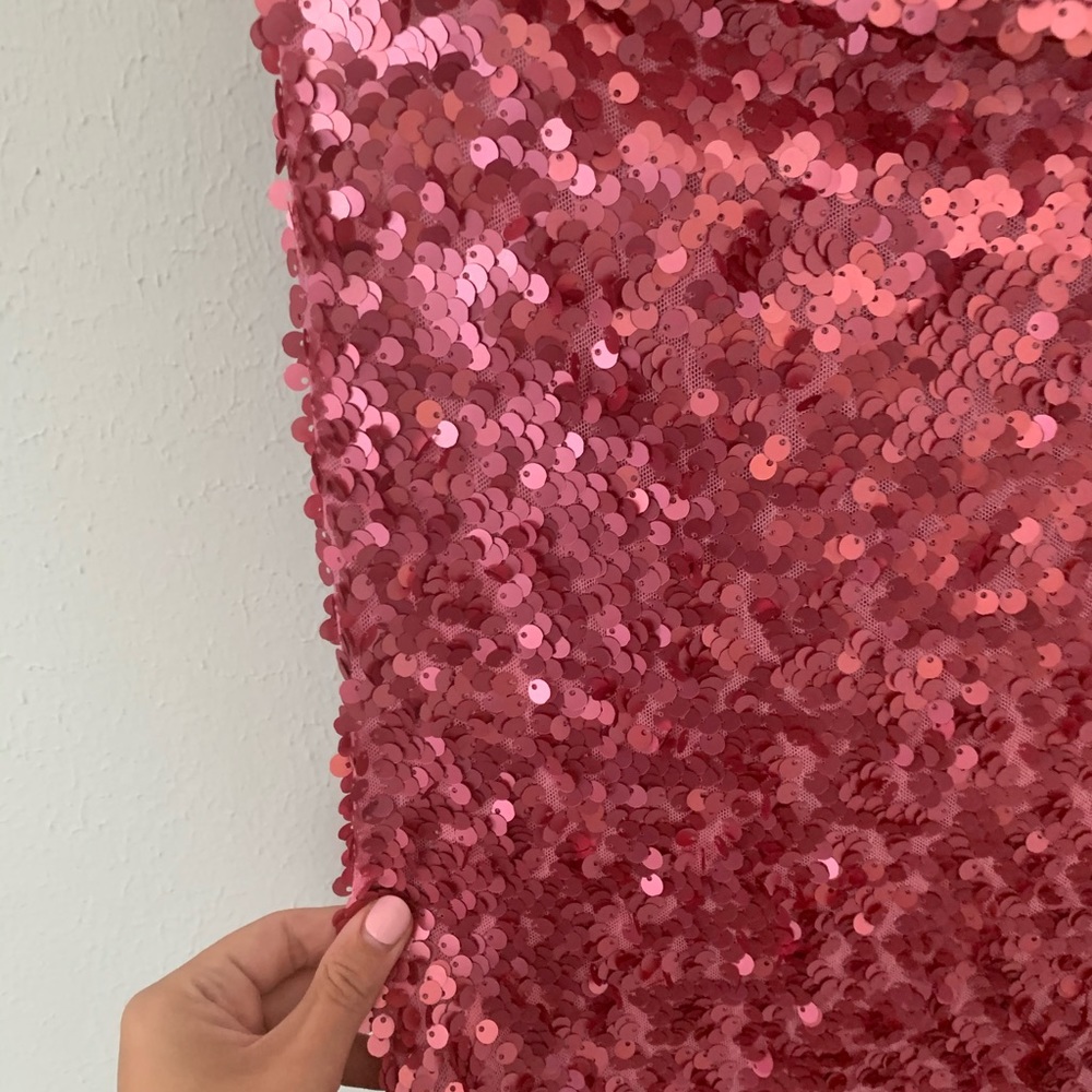 pink sequined dress with thin straps ; never worn - Picture 2 of 7